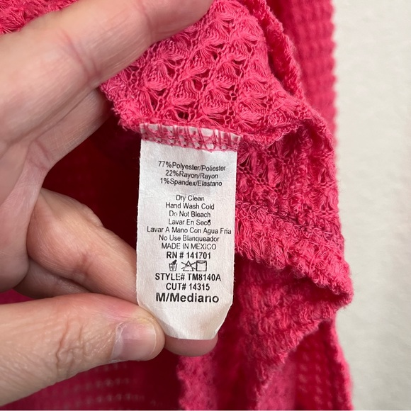 143 Story By Line Up Pink Crochet Knit Long Sleeve Button Up Shirt Top Size M - Picture 10 of 11